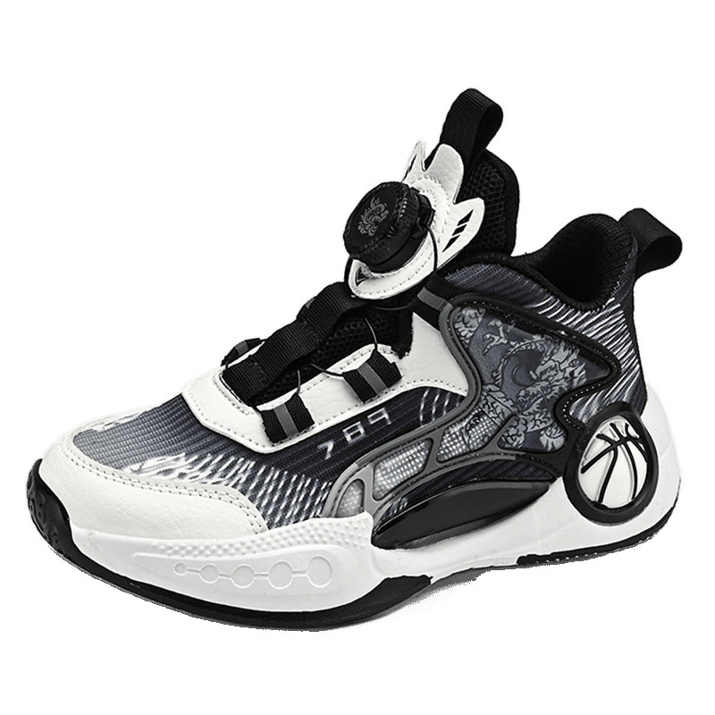 Zapatos para niños, calzado deportivo, 2025 nuevas zapatillas de baloncesto para niños de verano, zapatillas transpirables de malla con hebilla giratoria para niños de mediana edad