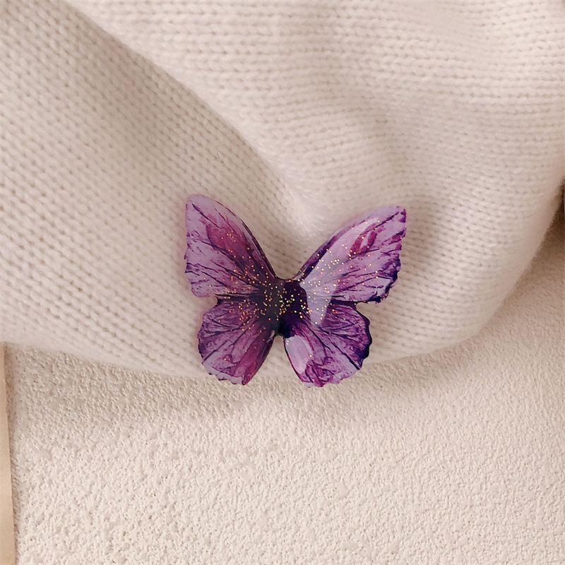 Super Fairy Retro Simulación Púrpura Azul Mariposa Clip Exquisito Flash Fino Clip de flequillo Horquilla Clip lateral Clip de pico de pato Accesorios para el cabello de todo fósforo