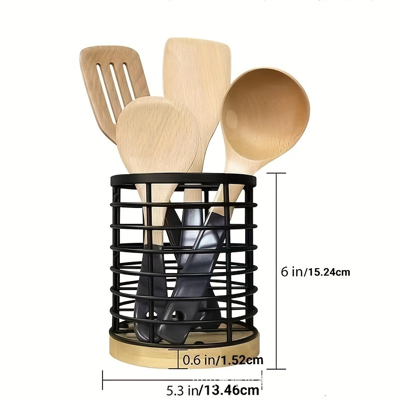 キッチンカウンターのナイフとフォークの食器の箱の実木の調理道具の棚の丸い鍋のシャベルの収納の整理の箱の収納の桶|undefined