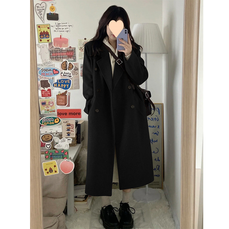 2025 autumn and winter medium-length over-knee woolen coat for women with small high-end new style cotton thickened woolen coat