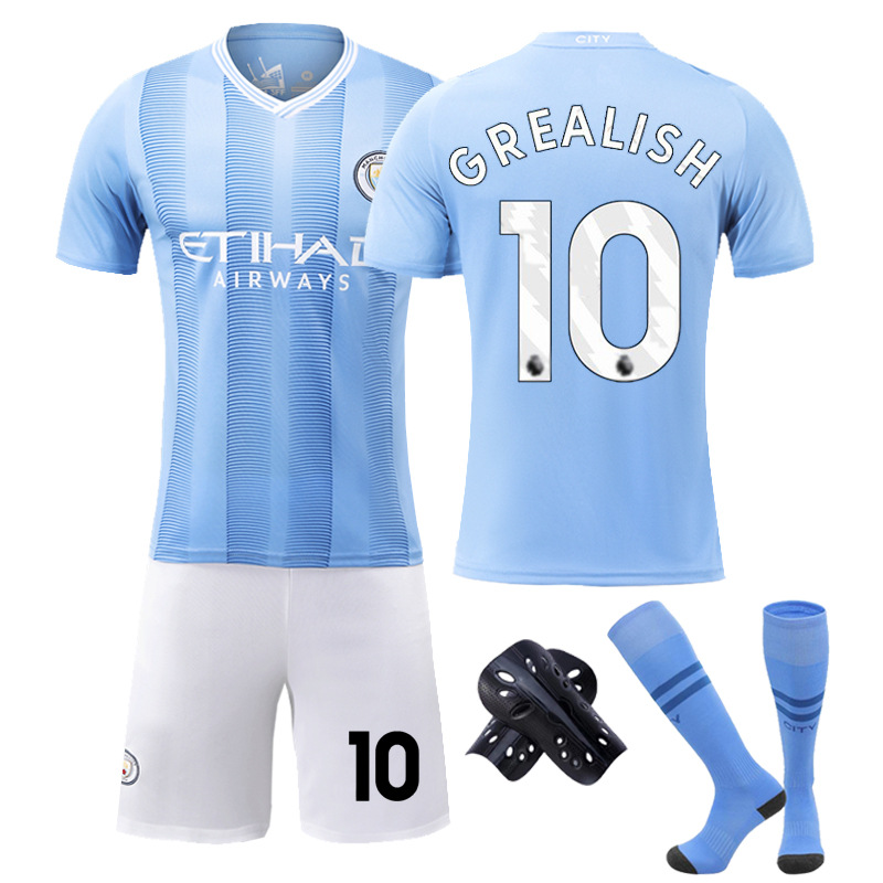 thumbnail image 1 of 2324 Manchester City versión correcta en casa No. 9 Haaland No. 17 De Bruyne ropa de fútbol traje para niños y adultos, 1 of 4