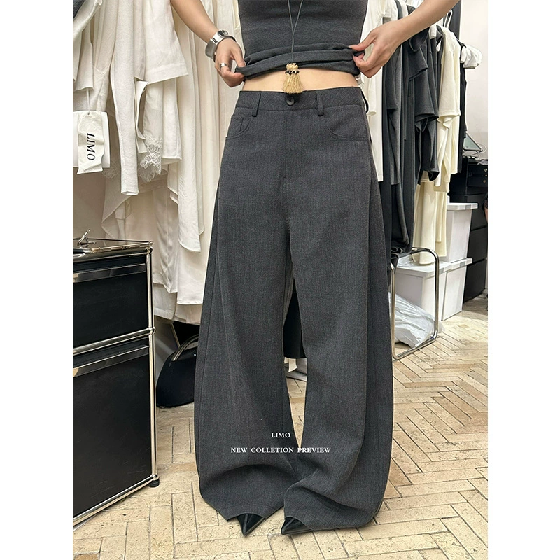 LIMO весенние новые свободные повседневные брюки с высокой талией, широкие брюки для костюма, универсальные брюки длиной до пола с драпировкой для похудения