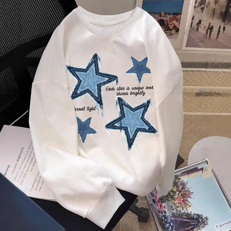 European and American 2024 Autumn and Winter Street Casual Sports Loose Cartoon Star Printing Long Sleeve Autumn and Winter All-match Sweatshirt Women