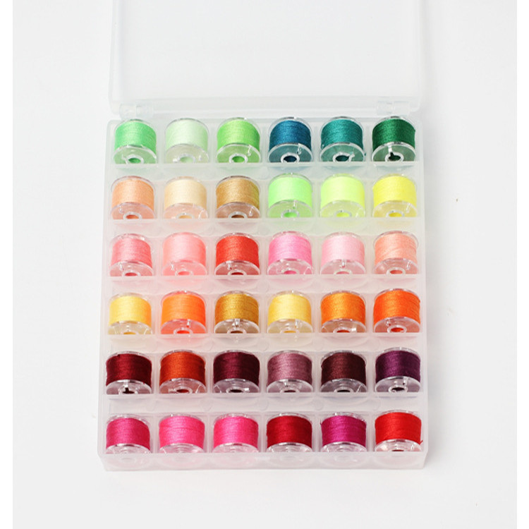 36 rejilla transparente con hilo caja de lanzadera corazón más color fijo color brillante color frío color cálido al por mayor juego de hilo de coser de 36 colores