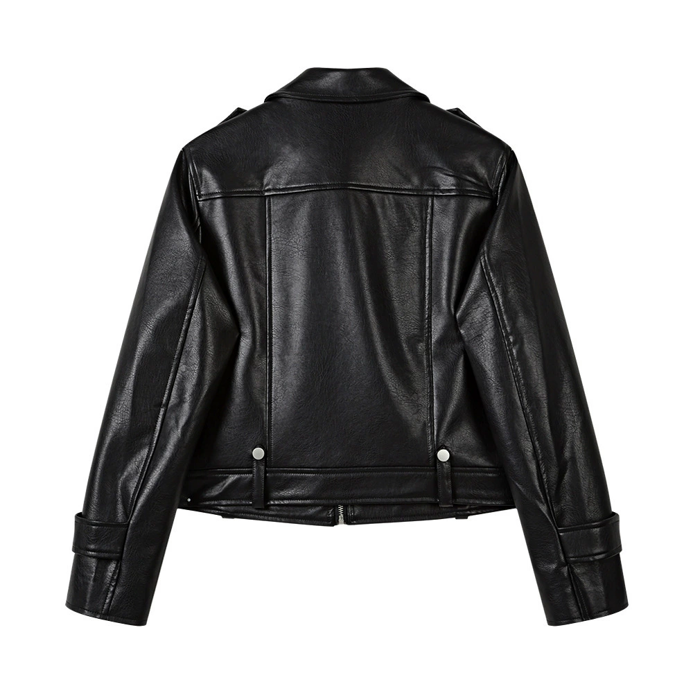 Design short polyurethane autumn retro jacket, french style