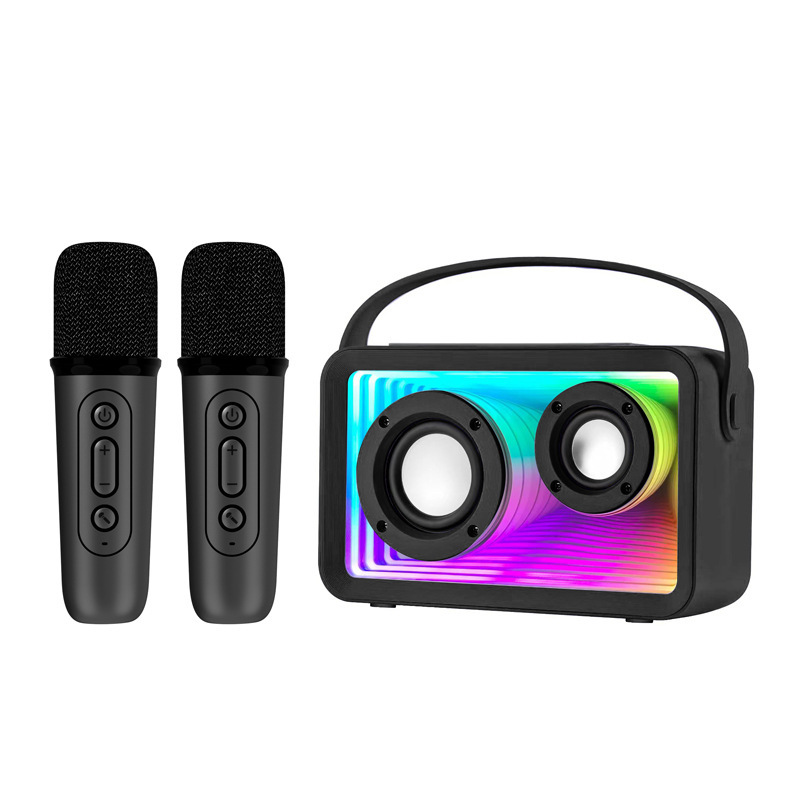 Cross-Border New Model Rgb Ambient Light Strip Abyss Dual Mark Karaoke Bluetooth Speaker Outdoor Microphone Home Small Speaker