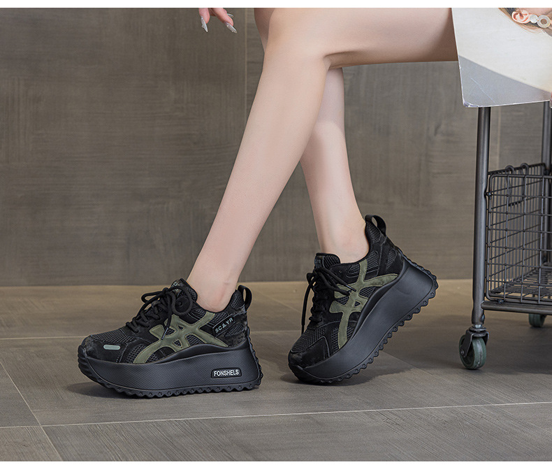 Giày sneaker nữ đế dày phong cách retro dành cho người dáng nhỏ, giày dad hot trend thu 2026, tăng chiều cao — M2933-1 màu xám đính kim cương, M2933 màu đen, M2933 màu nâu, M2933-1 màu đen đính kim cương chi tiết 38
