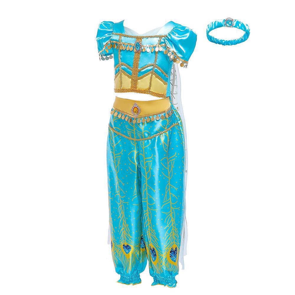 Traje de cosplay para niños europeos y americanos Halloween Aladin Jasmine Princess sequined Top + culottes 2-piece Set