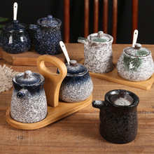 日式复古风陶瓷酱油壶调料罐醋壶商用餐厅家用厨房创意木架板套装