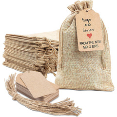 50pcs Drawstring Closure Burlap Bags Set DIY Kraft Paper Tags Party Storage Gift Bag Set