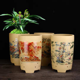 宜兴紫砂兰花盆家用个性陶瓷高盆君子兰蝴蝶兰百合桌面盆景盆批发