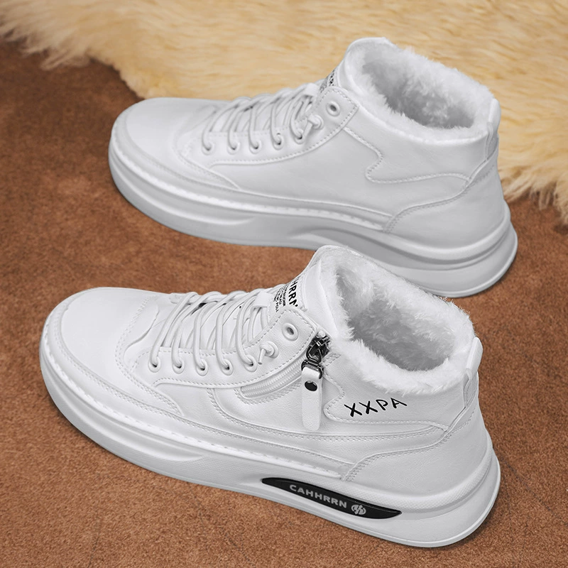 Высокая мужская обувь осень 2024 новая маленькая белая обувь боковая молния мужская зимняя теплая повседневная спортивная обувь