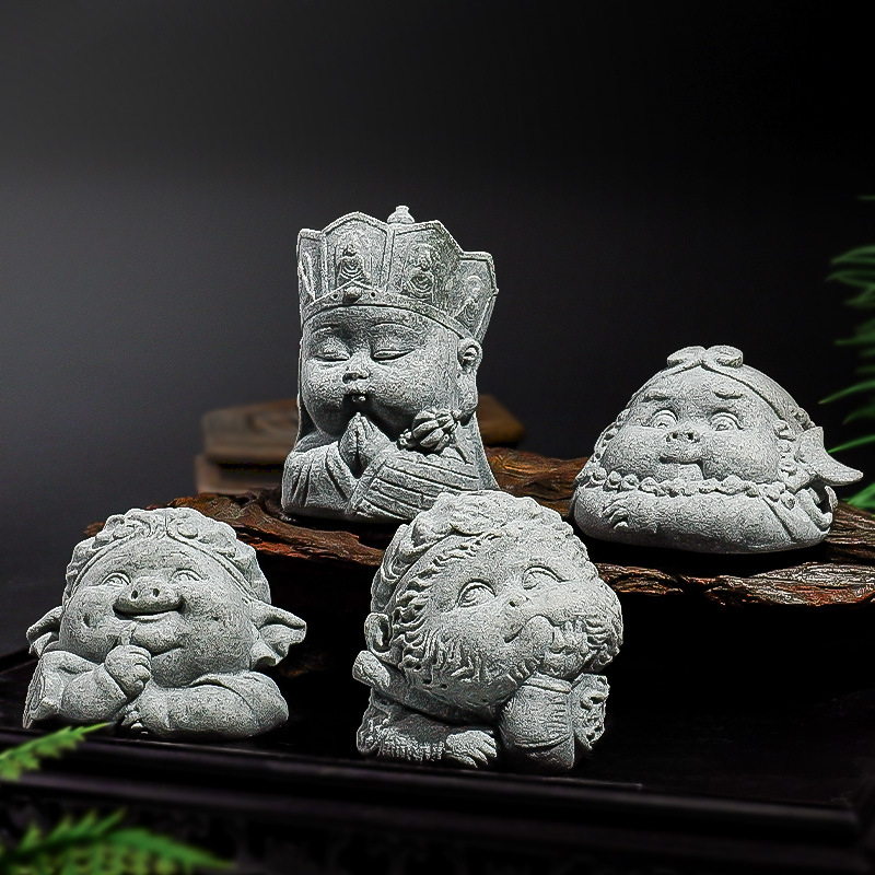 Adornos para peceras, jardinería de estilo chino, decoraciones para mesas de centro, adornos de arenisca, paisajismo para peceras, adornos de escritorio para micropaisajes, pequeño monje