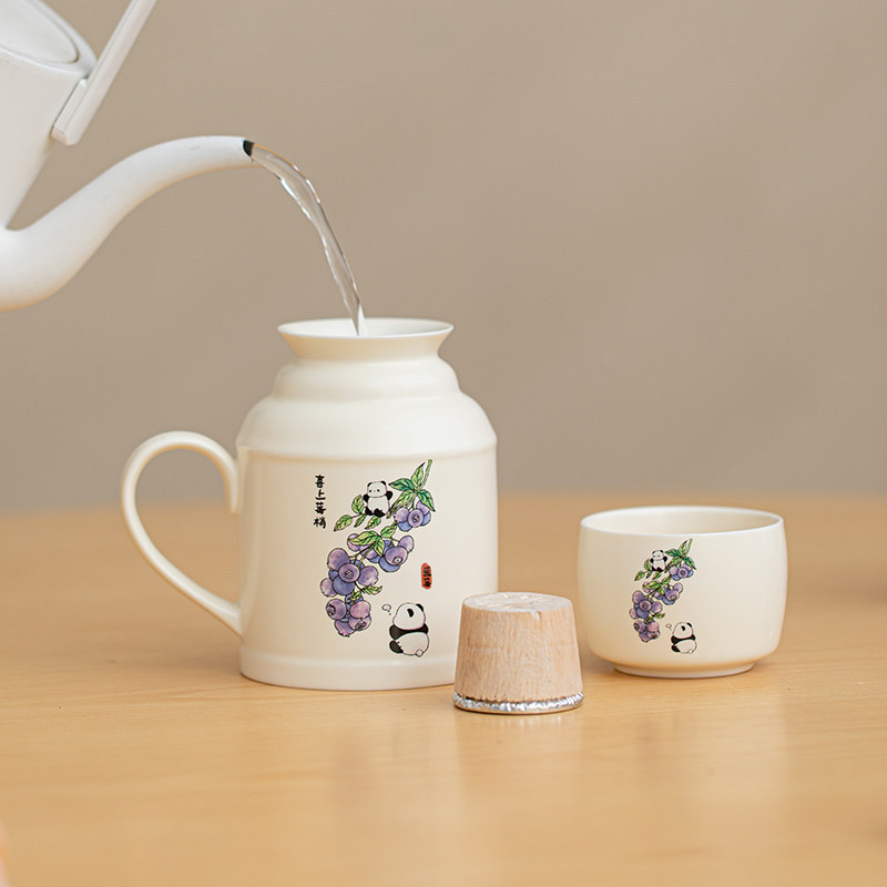 包邮logo国风暖水壶家用陶瓷闷水壶小暖壶中式复古带茶杯泡茶壶|undefined