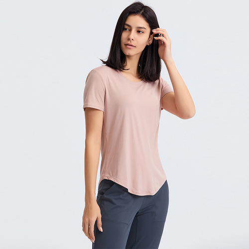 New lightweight, breathable, quick-drying, loose-fitting sports top, versatile slim-fitting solid-color fitness short-sleeved yoga wear