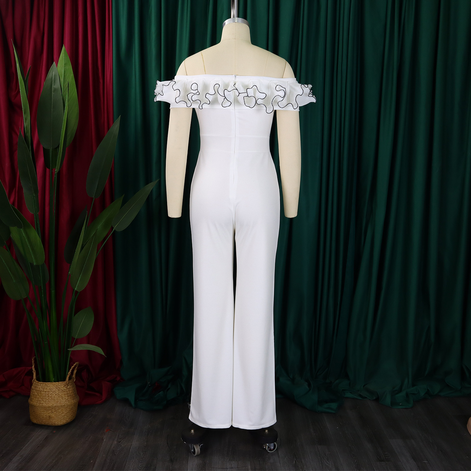 abbigliamento donna sexy attillato tinta unita monospalla arricciato spalle scoperte manica corta tuta commercio estero_voghion.com