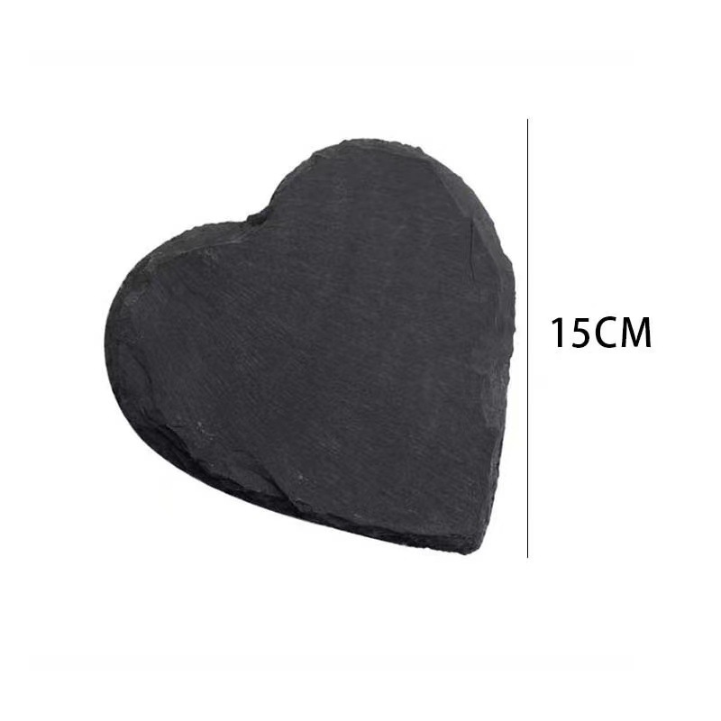 Fábrica al por mayor de estilo europeo en forma de corazón Placa de posavasos pizarra negro natural roca montaña almohadilla de aislamiento térmico de Esquisto