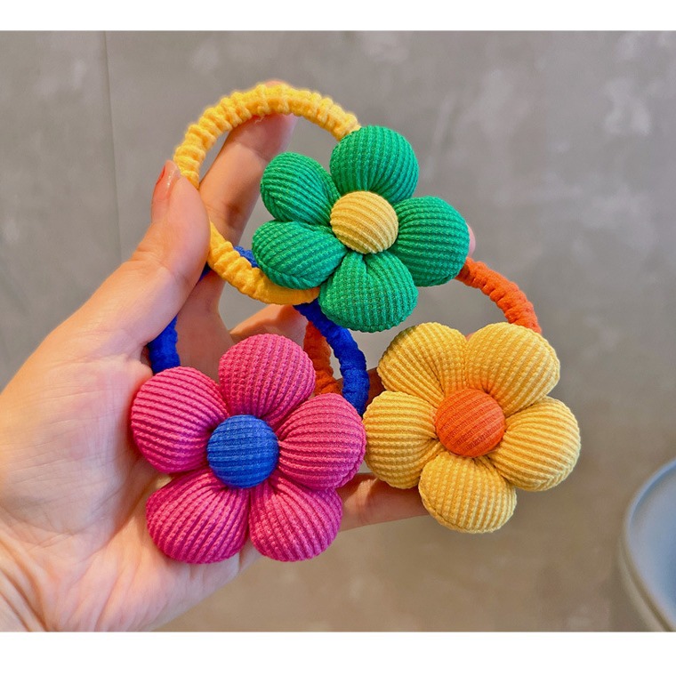 Cuerda de pelo otoño nuevo estilo cuerda de pelo no duele la banda de goma tela de la muchacha flor pelo banda lazo cabeza de la bola de la muchacha