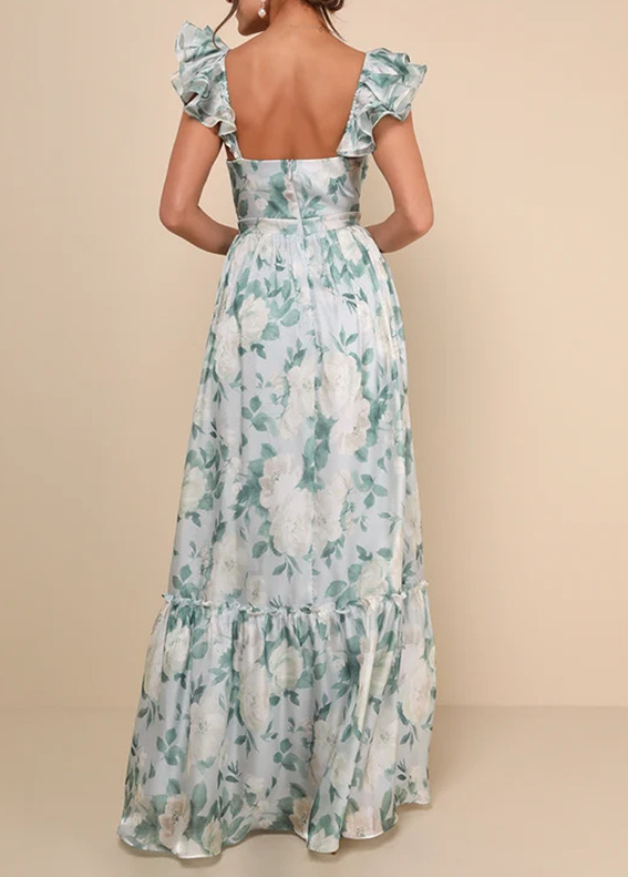 Women's Sexy Printed Deep V Ruffle Backless Top European American Style Summer Fashion Suspender Design_ecoleips.com