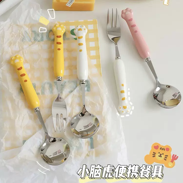 勺子高颜值餐具ins风萌虎网红卡通甜品勺小勺子批发揭阳陶瓷勺子