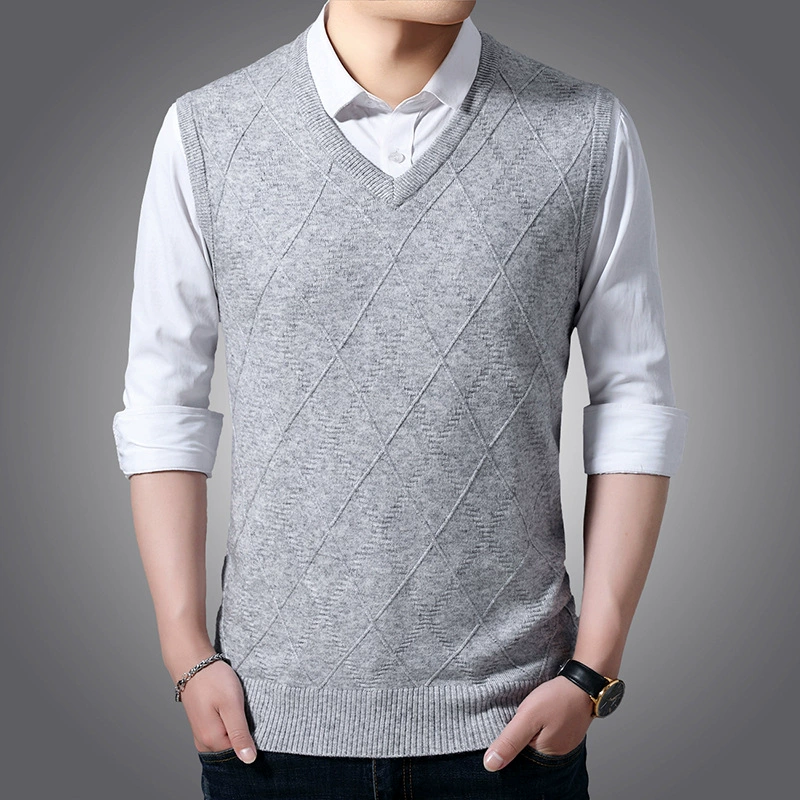 Woolen sweater, vest, knitted tank top, V-neckline, slim fit, increased thickness