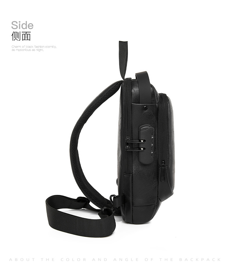 New men's chest bag, leather bag, crossbody bag, shoulder bag, sports mini backpack, multi-functional men's bag, combination lock, cross-border undefined