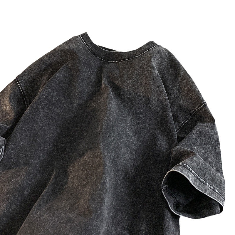 Nueva tendencia de algodón puro batik retro suelto de manga corta salteado de color lavado viejo camiseta pareja masculina dopamina top