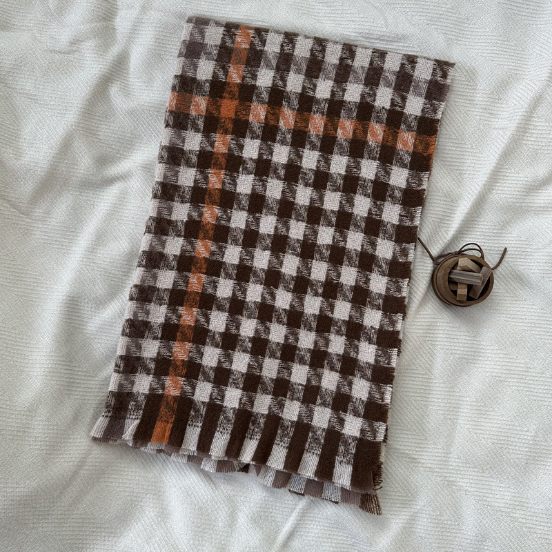 Sciarpa scozzese a quadri con barba larga e mille uccelli in cashmere imitazione a contrasto di colore, da donna, invernale, colore misto, collo morbido e grande scialle_voghion.com