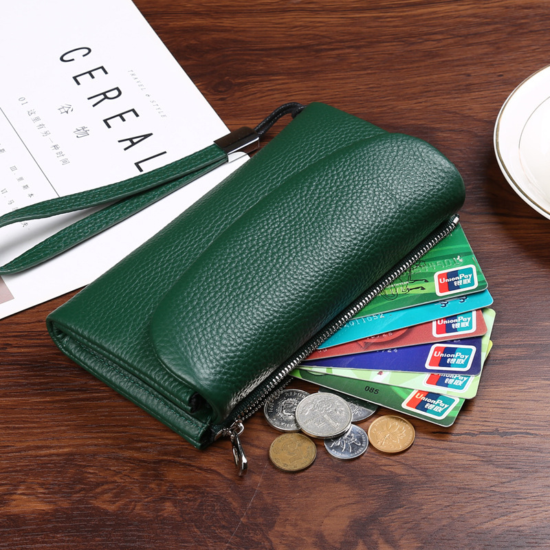 Cartera de gran capacidad, piel de vaca de primera capa larga, bolsa de monedas con múltiples posiciones de tarjetas, cuero suave, estilo de explosión ruso OZON