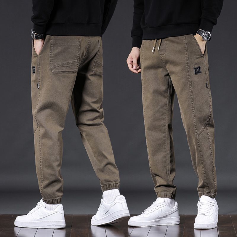 남성 캐주얼 팬츠 신축성 허리 남성 팬츠 가을 겨울 스타일 신축성 느슨한 다리 팬츠 플러스 벨벳 두꺼운 9포인트 스포츠 팬츠