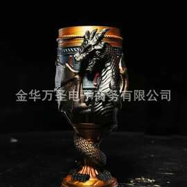跨境立体龙纹奇幻高脚杯 暗黑史诗风金属质感饮水杯