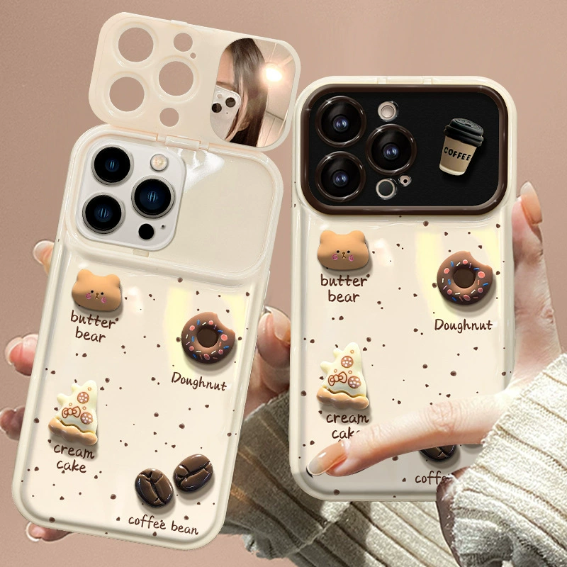Яблоко, кукла кофе, совместимый подвес, iPhone 14, чехол для телефона, складное зеркало, iphone, 15promax, защитa от падения