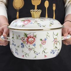 新しいエナメル鍋家庭用の両耳の厚いスープ鍋蓋付き豚油缶電磁ストーブキッチン通用クロスボーダー卸売り