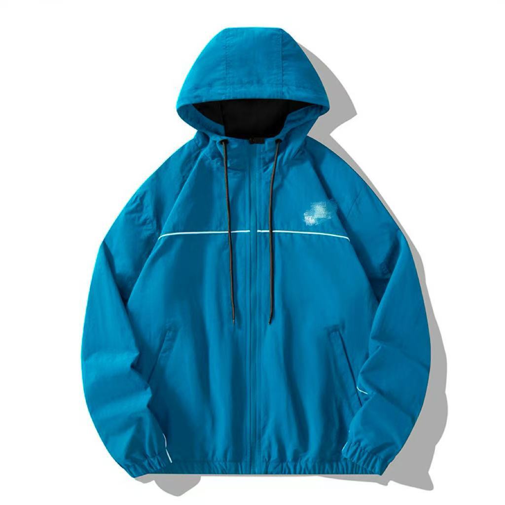 Spring and Autumn New Style Small Logo Hooded Outdoor Sports Windbreaker Solid Color Cardigan Jacket Loose Versatile Windproof Windbreaker