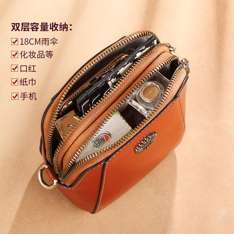Bolso para teléfono móvil, bandolera para mujer, bandolera de cera de aceite, bolso pequeño de piel de vaca multifuncional para mujer, bolso de concha informal de moda