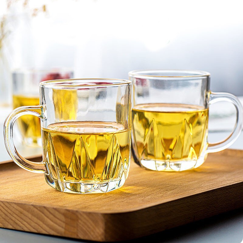Two Yuan Store Glass Tea Cup with Handle Glass Household Flower Tea Cup Small Beer Cup Living Room Coffee Cup Tea