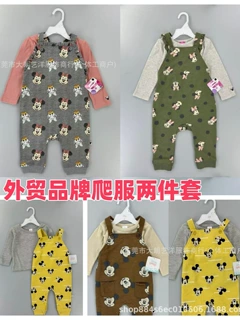 外贸品牌迪S尼男女童宝宝连体衣秋款背带两件套宝宝衣服尾货清仓