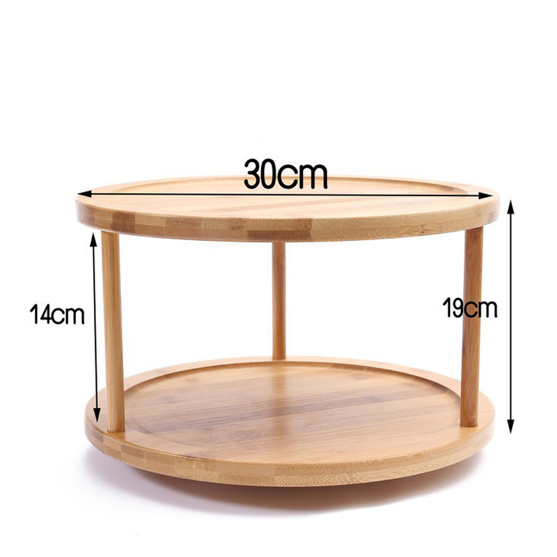 En stock Bambú de doble capa giratoria condimento estante cosmético giratorio almacenamiento rack cocina giratoria plato giratorio especias rack