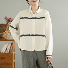 实拍大码宽松时尚休闲衬衣刺绣不规则短袖上衣日系小众百搭衬衫潮