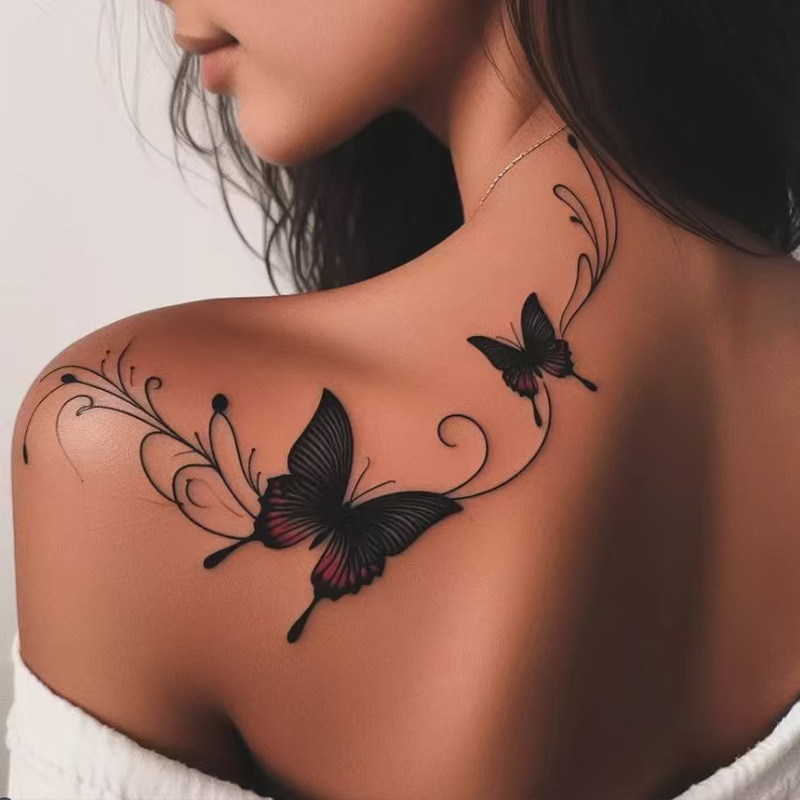 Cross-Border Popular High-End Ins-Style Dark Gothic European and American Personalized Retro Simple Butterfly Tattoo Stickers