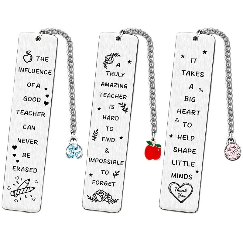 Marcadores de acero inoxidable europeos y americanos Regalos de la temporada de graduación Grabado con láser Gracias Regalos del día del maestro Libro Marcadores de metal