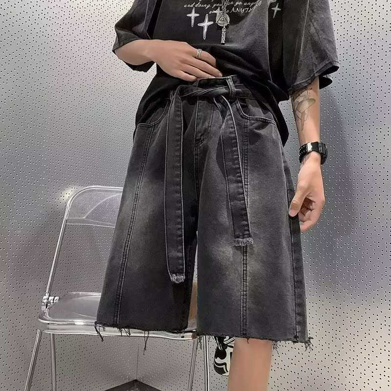 Rashed Washed Old Denim Shorts Men's Summer Thin American Style Retro High Street Trendy Brand Loose Five-point Pants