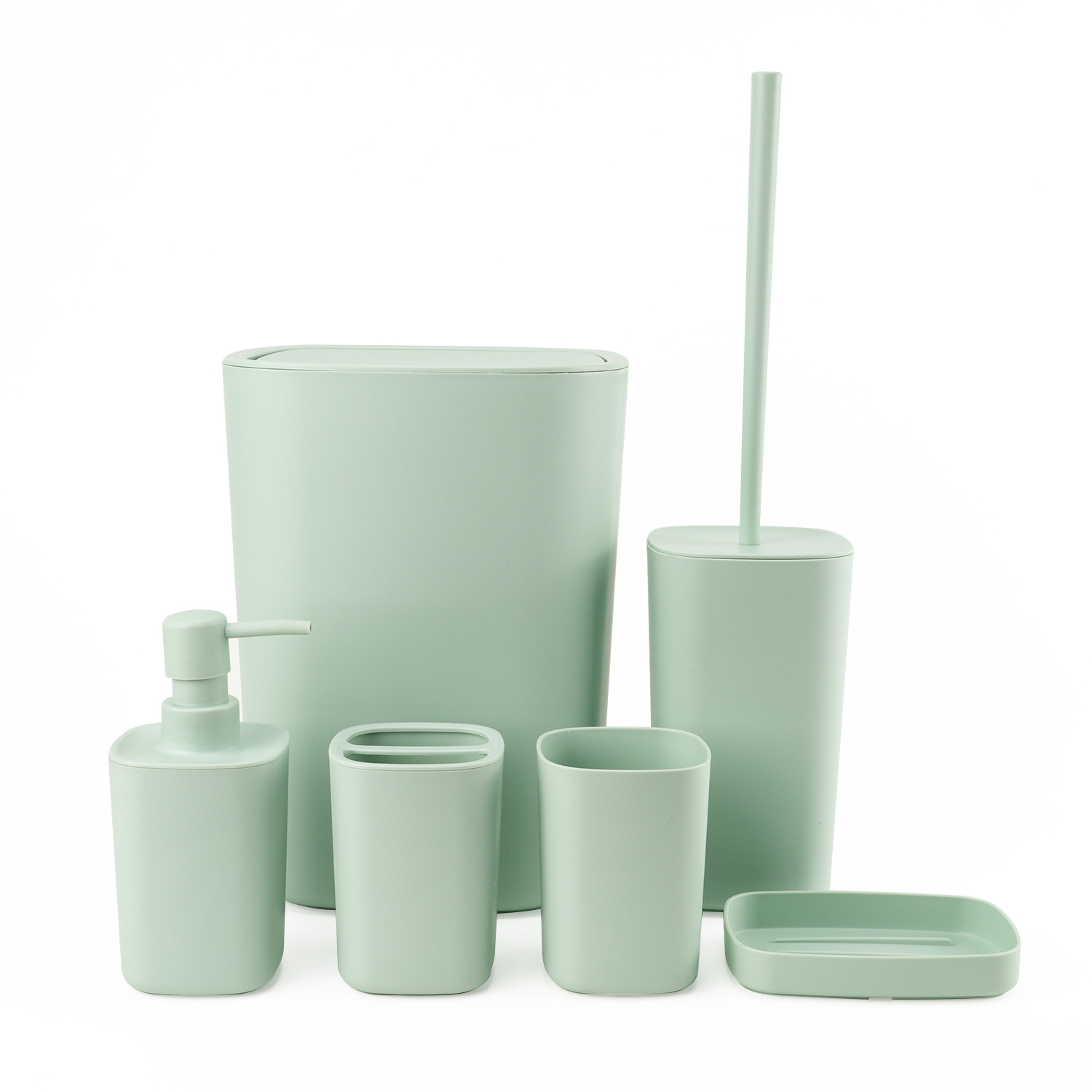 Suministros de baño de plástico cuadrado Juego de seis piezas de enjuague bucal, estante para cepillado, caja de jabón, almacenamiento de baño, juego de baño, cepillo de baño