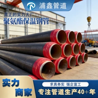 定制大口径预制直埋保温钢管小区供暖地埋式黑夹克聚氨酯保温钢管