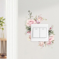外貿粉色玫瑰臥室客廳玄關開關貼家居裝飾牆貼貼紙自粘批發跨境