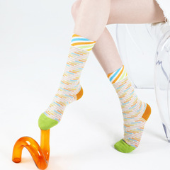 夏季女士超薄彩色拼接襪子女ins潮范百搭條紋絲襪中筒襪廠家批發