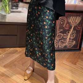 26夏款桑蚕丝香云纱半裙腰部拼接织带女人味后开叉直筒半身裙63