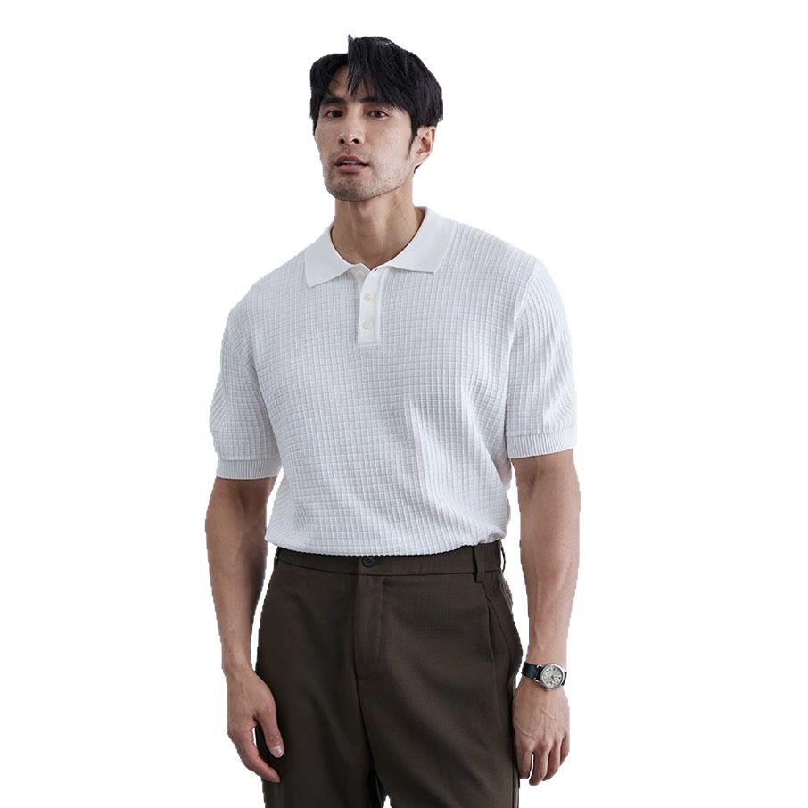 Camisa de punto de manga corta de hielo hombre waffle polo camiseta de negocios camiseta comercio exterior al por mayor hielo secado rápido