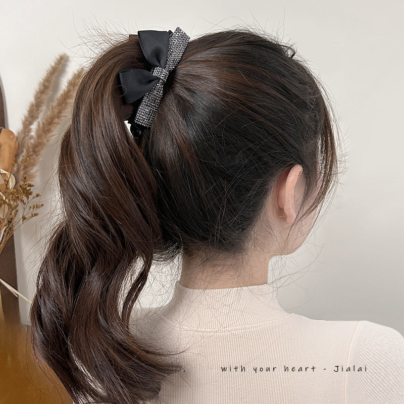 Flash Diamond Bow Hair Clip Vertical Shark Clip For Updo Hair_voghion.com