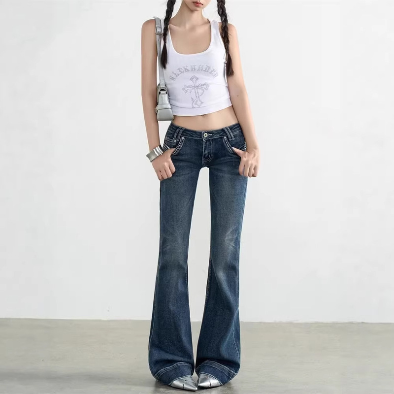 Hot Girl Low-Waist Flared Jeans for Women 2026 Spring New American Retro Slim Fit Petite Bell-Bottom Pants Hot Girl Low-Waist Flared Jeans for Women 2026 Spring New American Retro Slim Fit Petite Bell-Bottom Pants